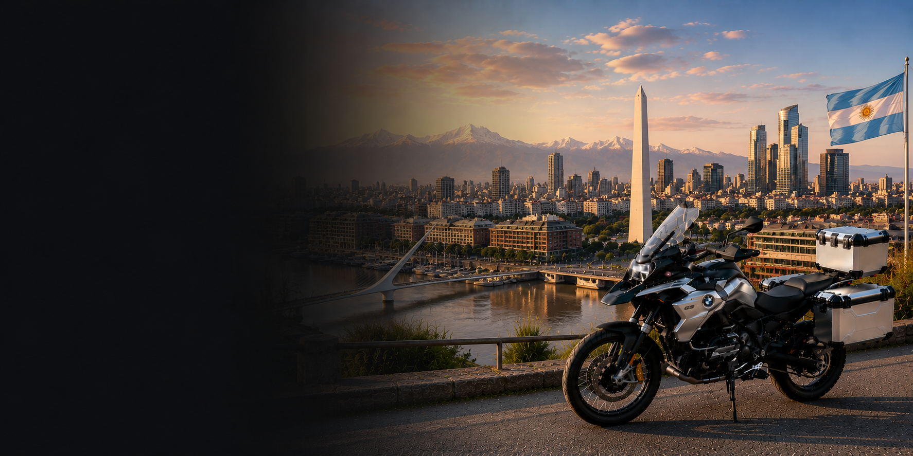 BMW adventure motorcycle beside a the Cliffs of Moher on Argentina's Atlantic coast