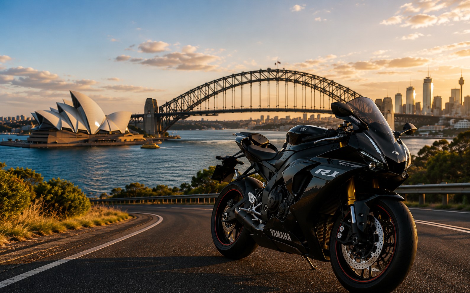 Motorcycle overlooking Sydney Harbour in Australia