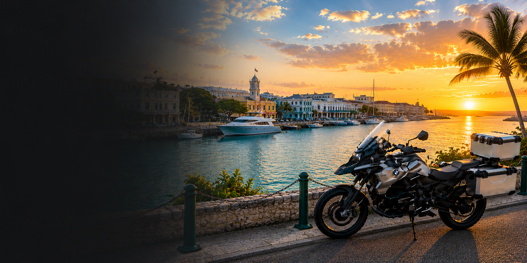 BMW adventure motorcycle beside a the Cliffs of Moher on Barbados's Atlantic coast