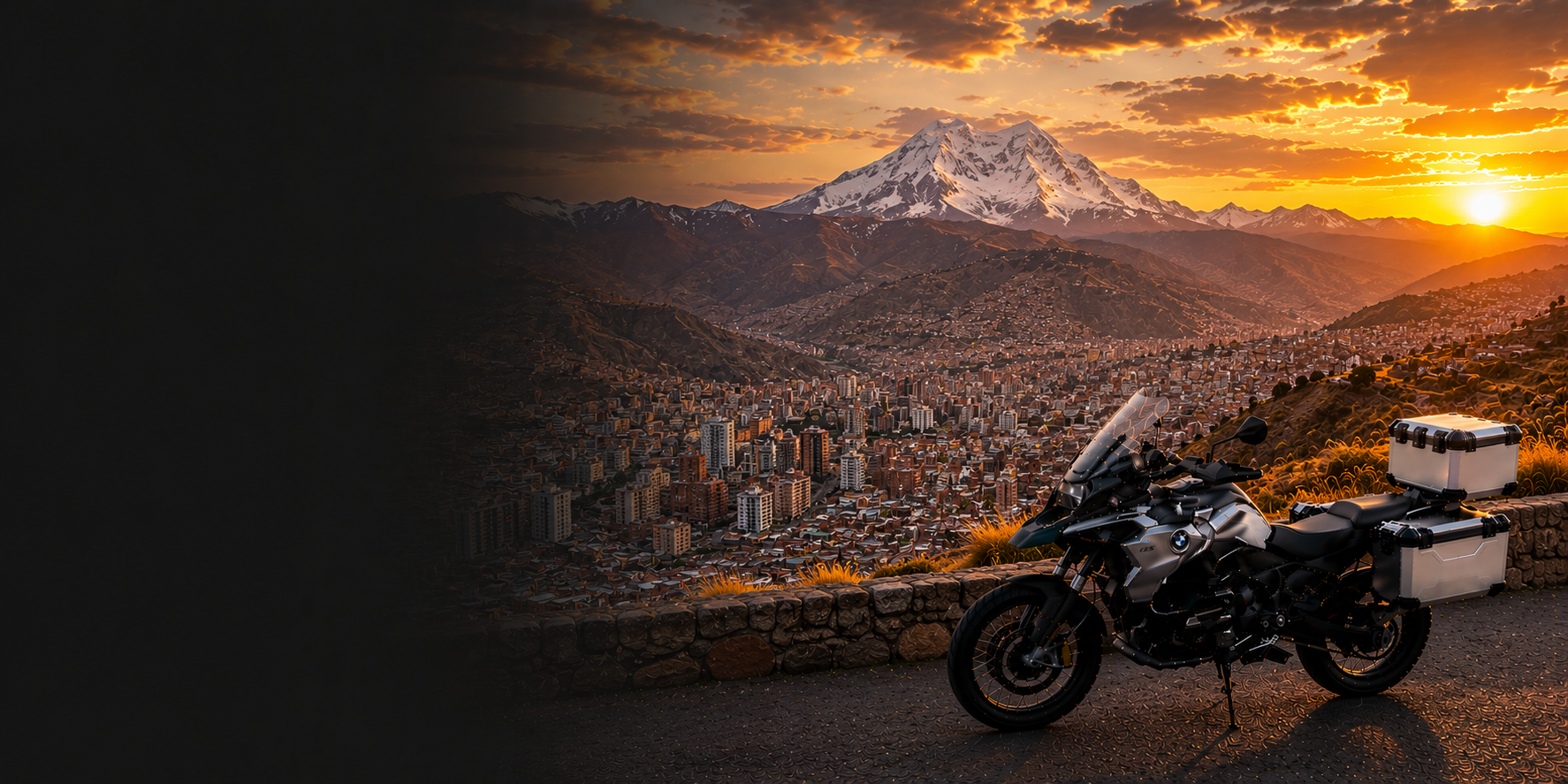 BMW adventure motorcycle beside a the Cliffs of Moher on Bolivia's Atlantic coast