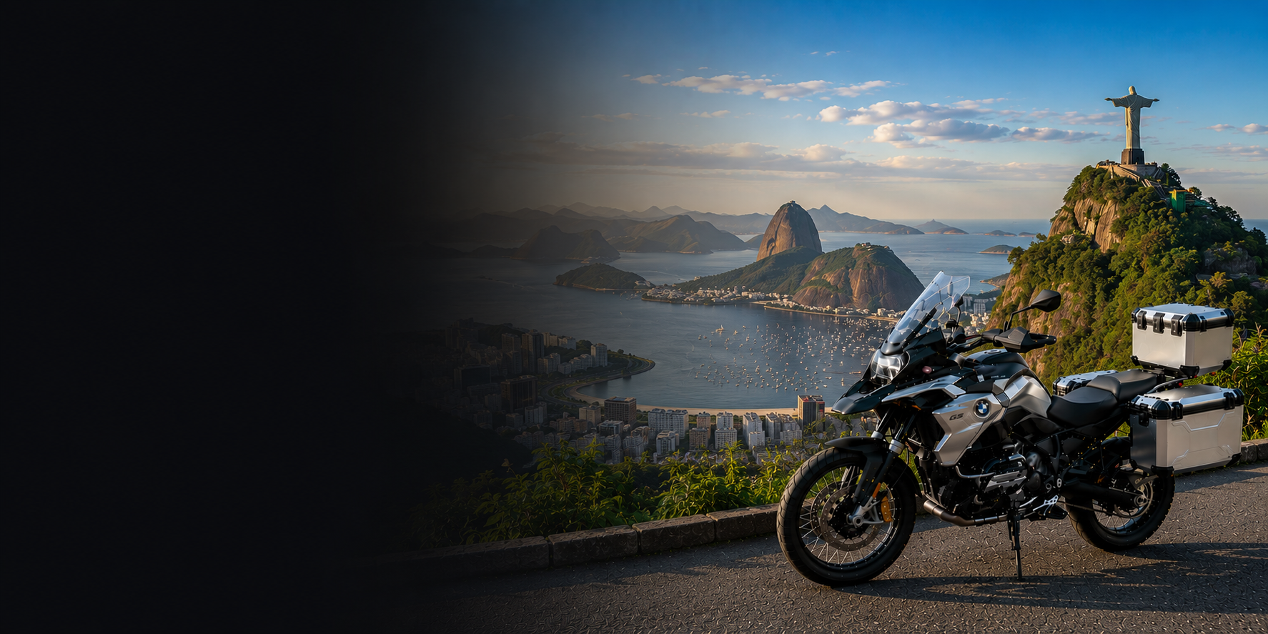 BMW adventure motorcycle beside a the Cliffs of Moher on Brazil's Atlantic coast