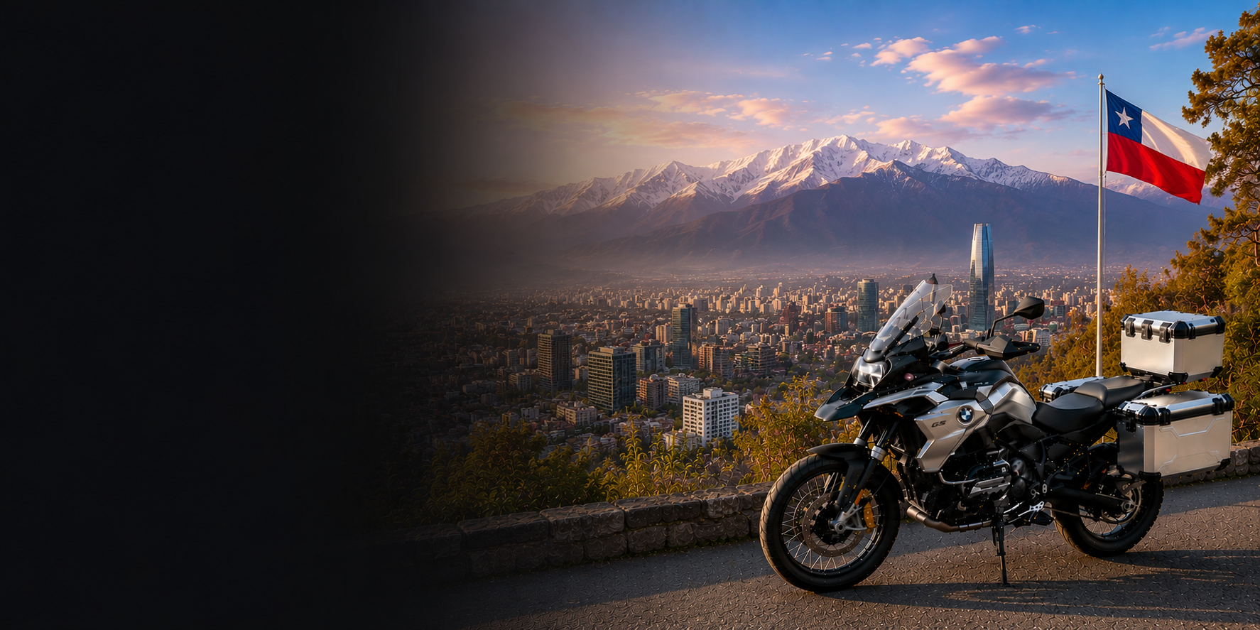 BMW adventure motorcycle beside a the Cliffs of Moher on Chile's Atlantic coast
