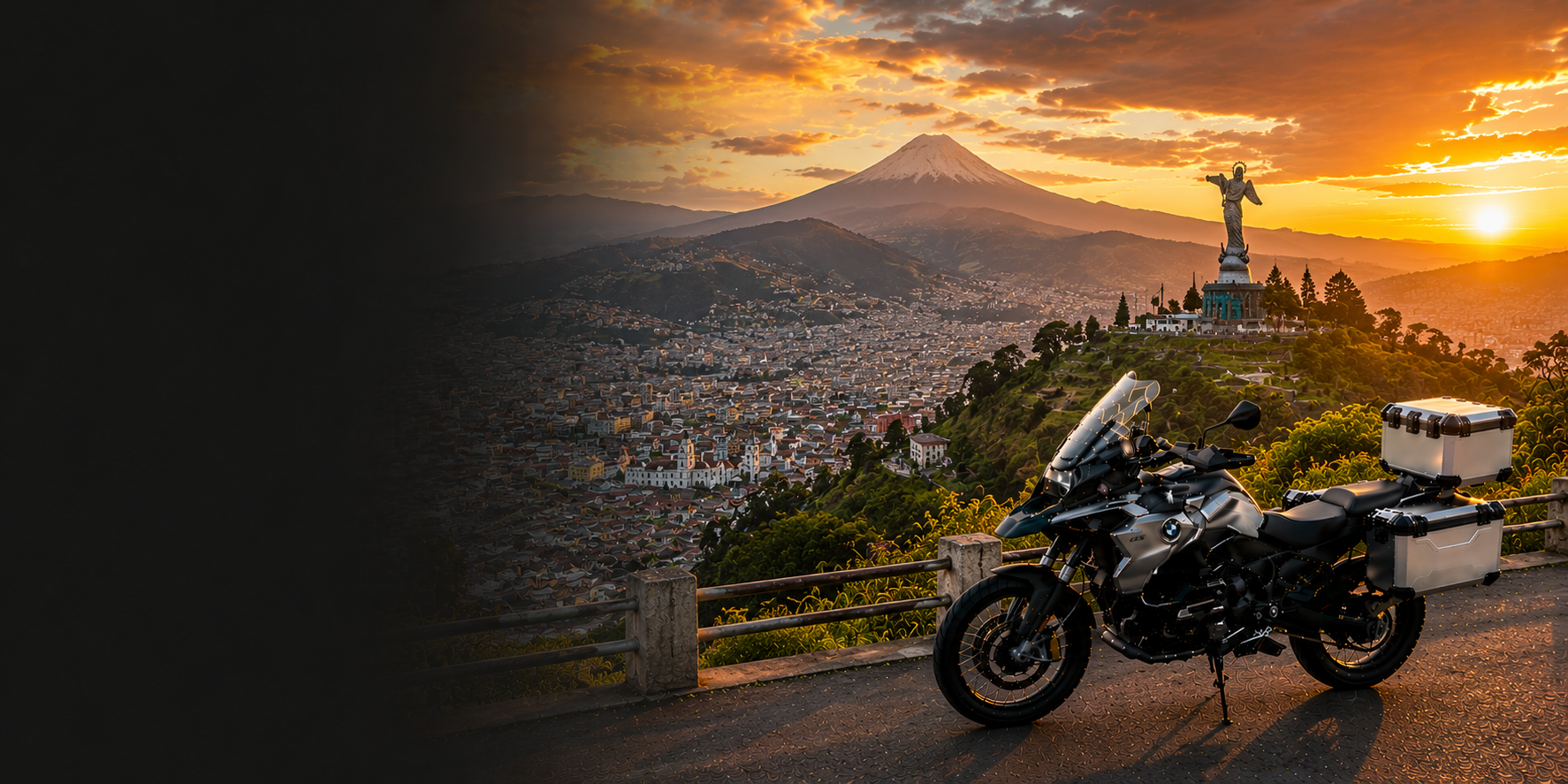 BMW adventure motorcycle beside a the Cliffs of Moher on Ecuador's Atlantic coast