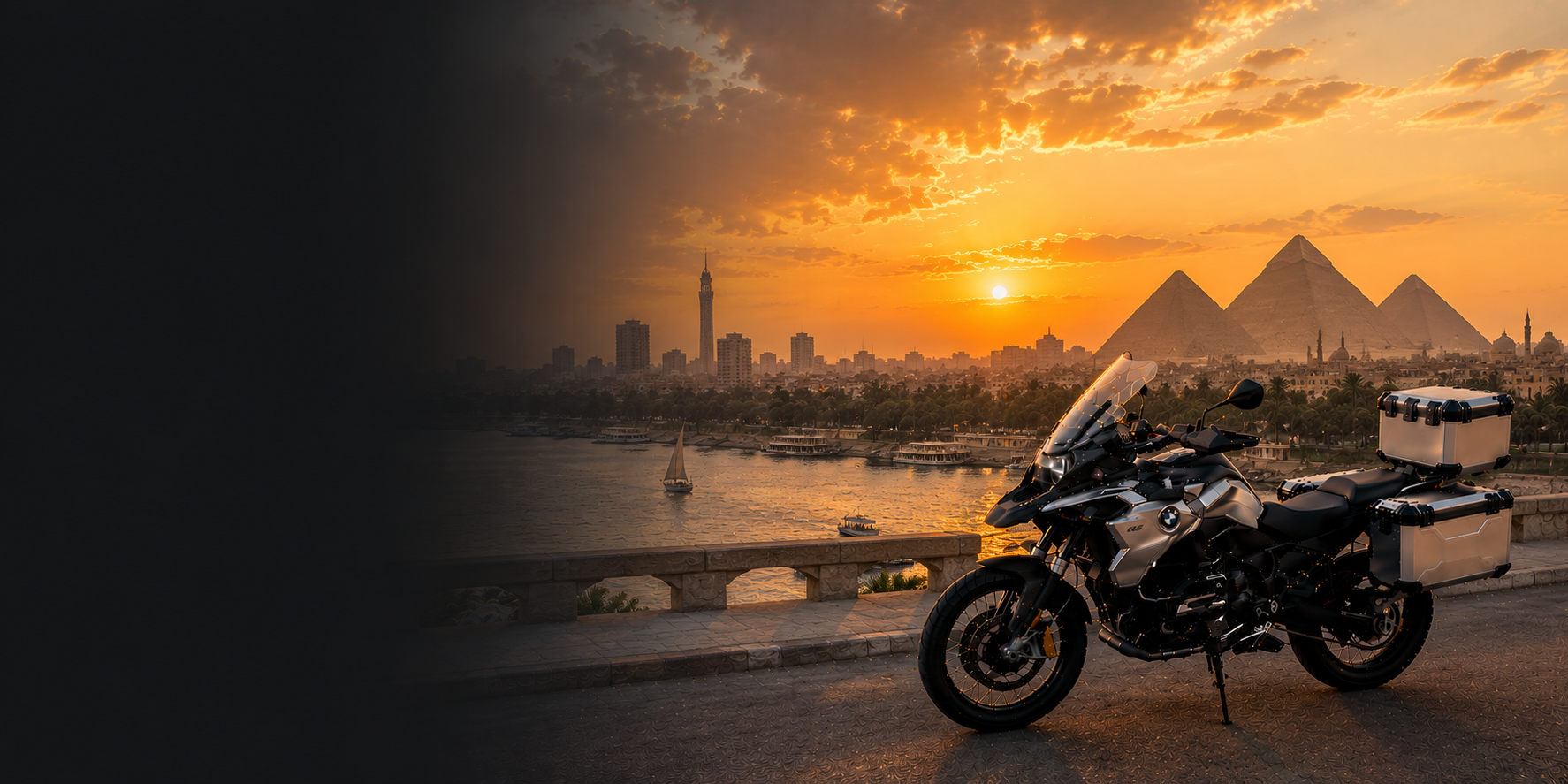 BMW adventure motorcycle beside a the Cliffs of Moher on Egypt's Atlantic coast