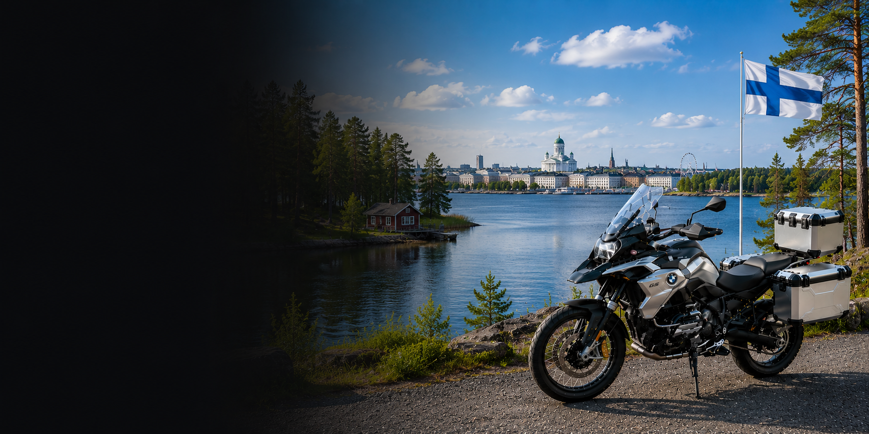 BMW adventure motorcycle beside a the Cliffs of Moher on Finland's Atlantic coast