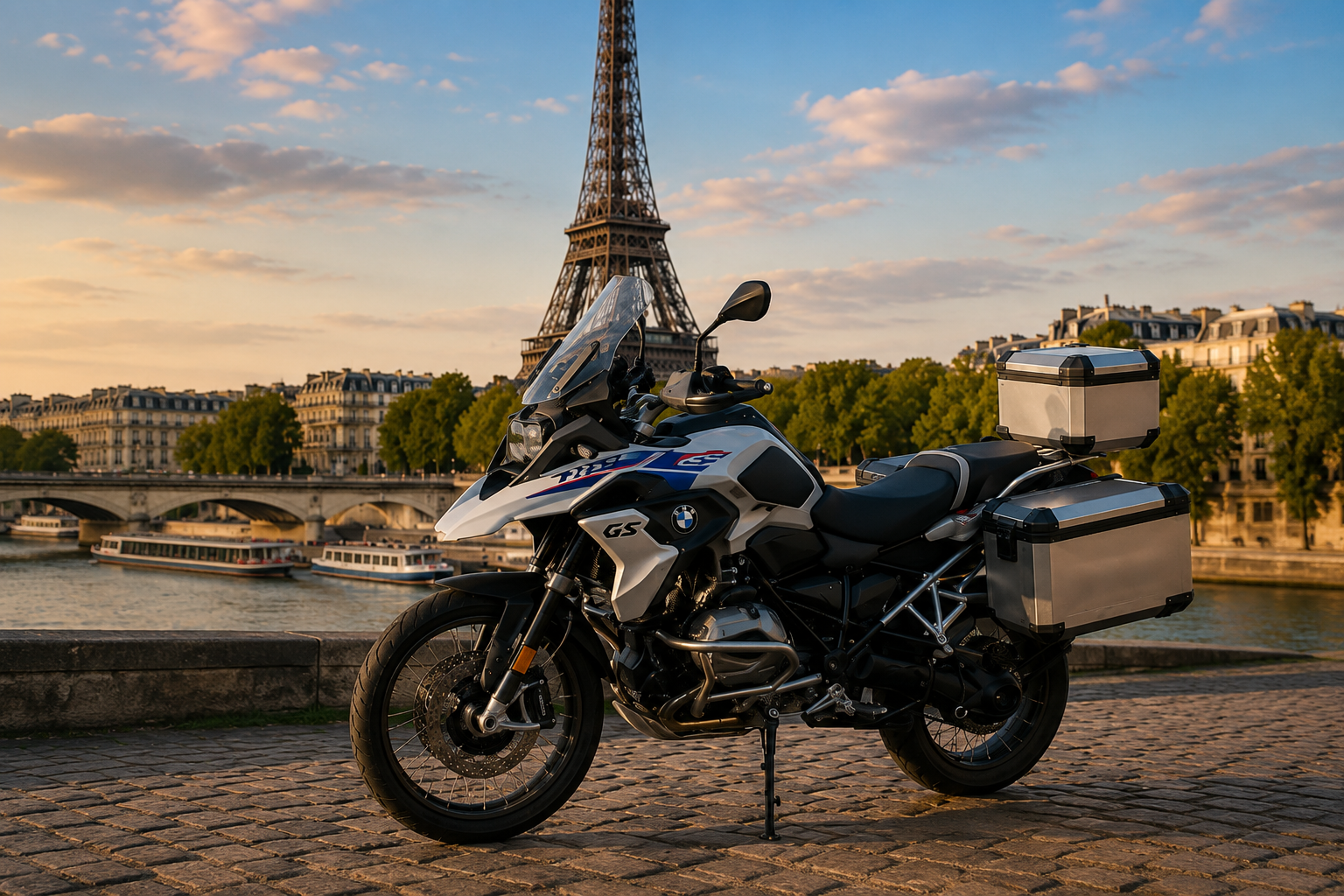 Moto BMW devant un paysage emblématique français