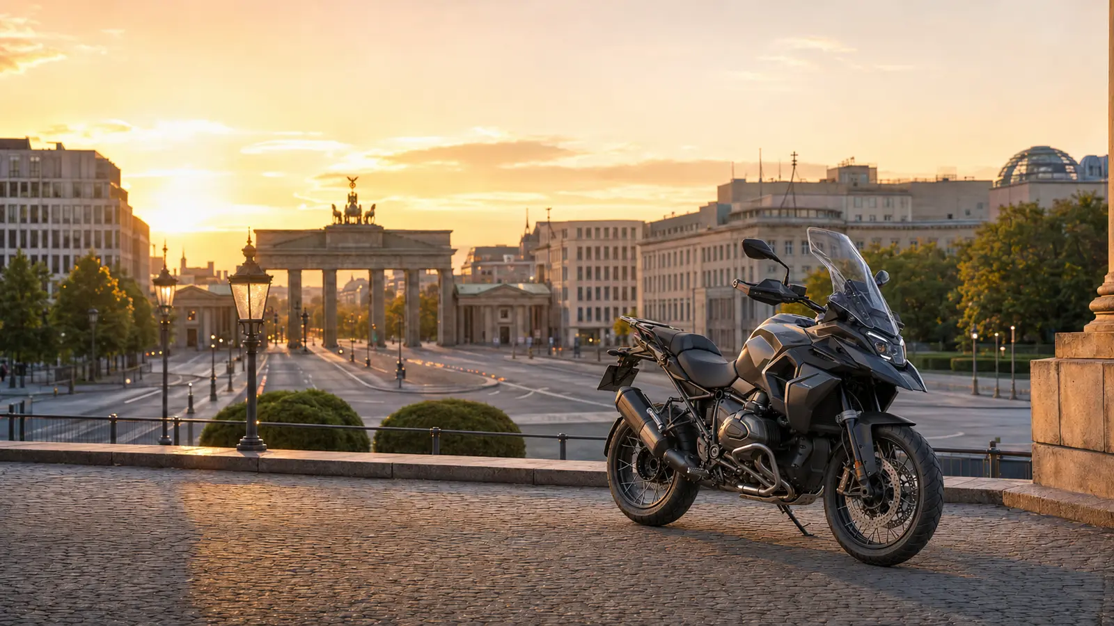 Motorrad vor dem Brandenburger Tor in Berlin