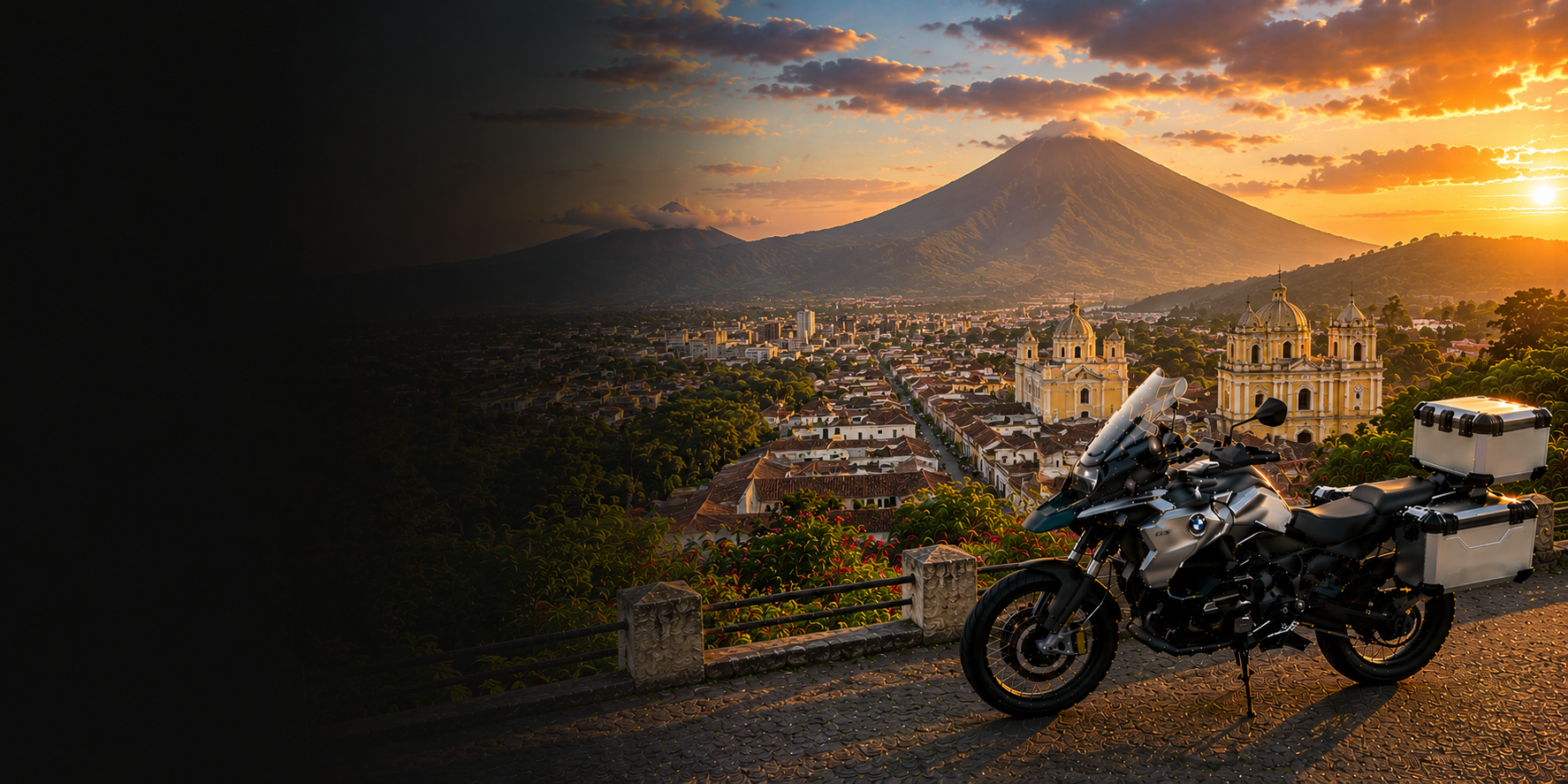 BMW adventure motorcycle beside a the Cliffs of Moher on Guatemala's Atlantic coast
