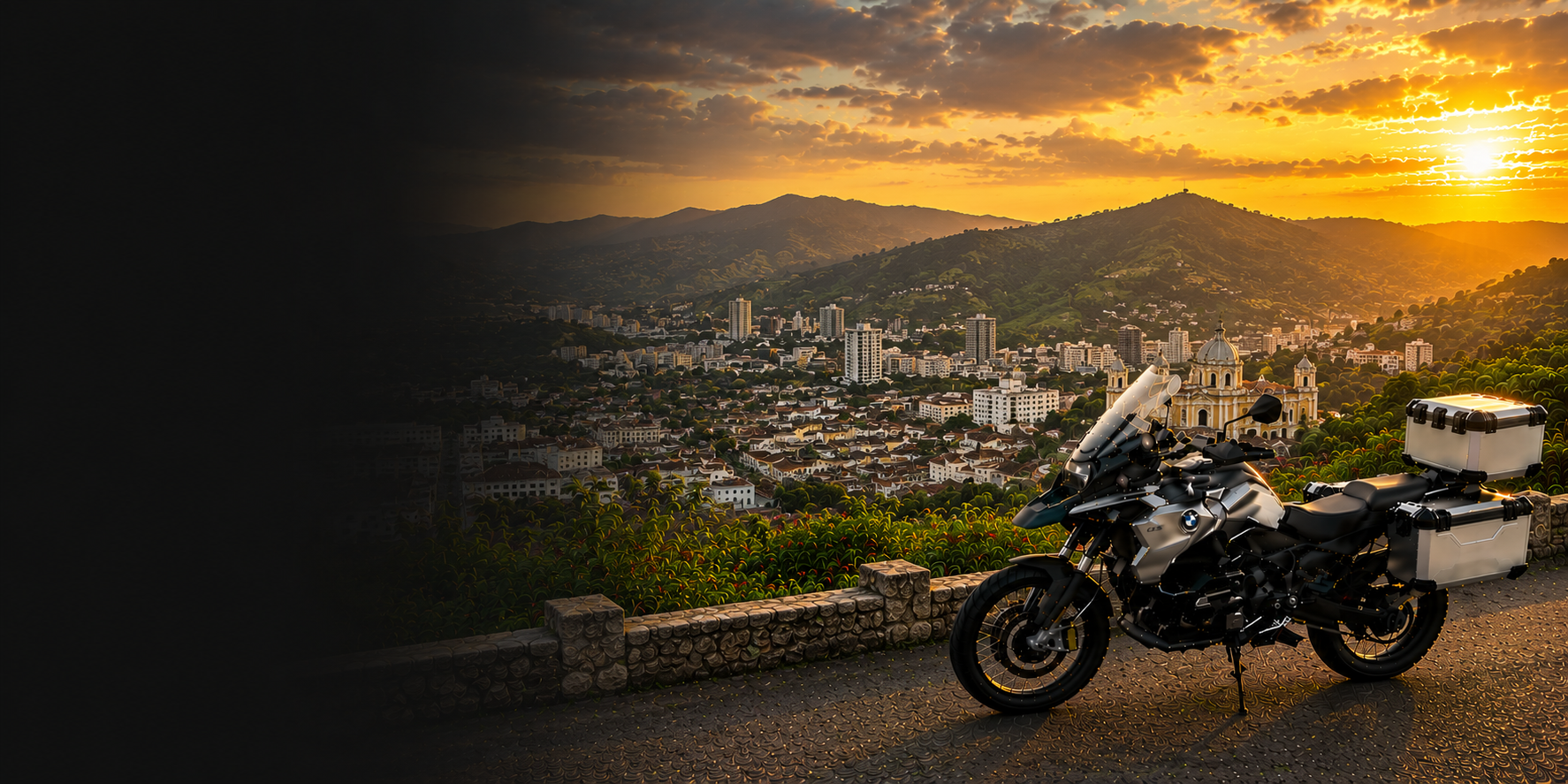 BMW adventure motorcycle beside a the Cliffs of Moher on Honduras's Atlantic coast
