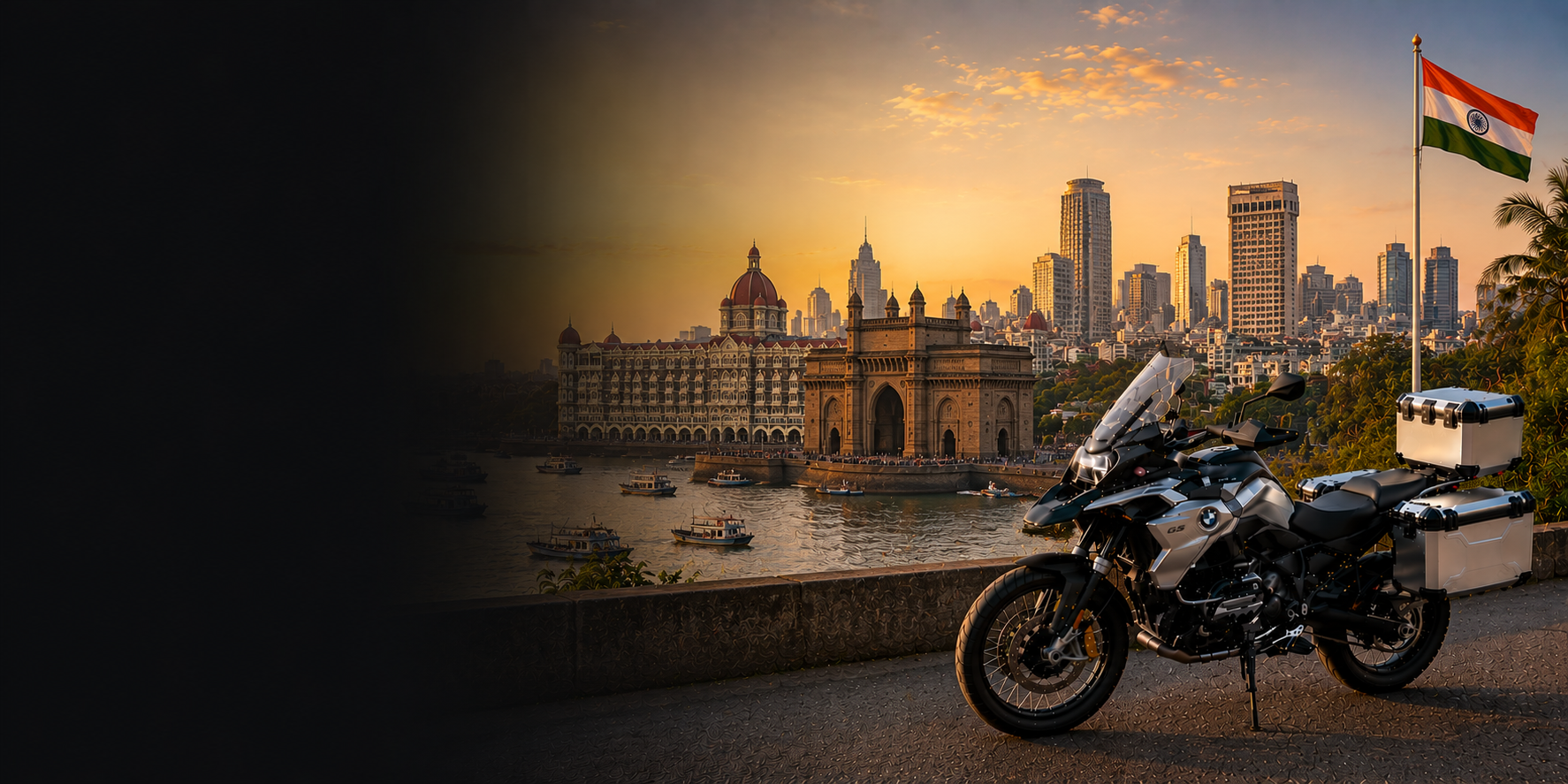 BMW adventure motorcycle beside a the Cliffs of Moher on India's Atlantic coast