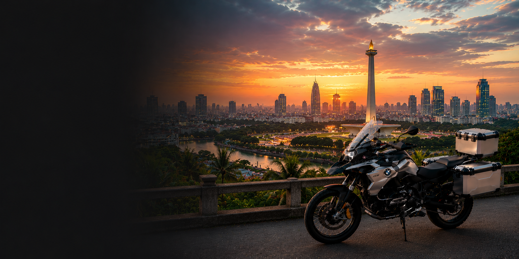BMW adventure motorcycle beside a the Cliffs of Moher on Indonesia's Atlantic coast