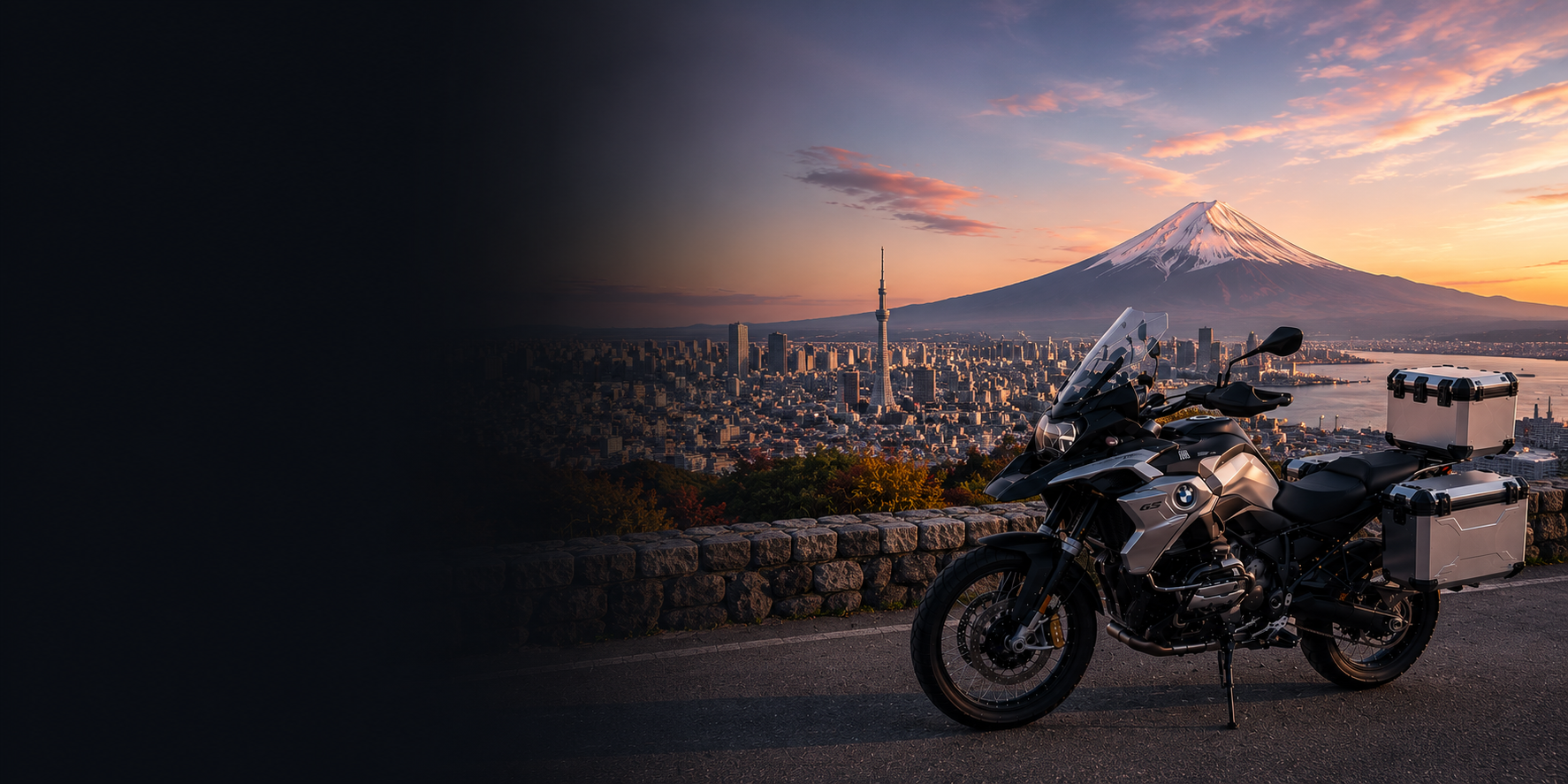BMW adventure motorcycle beside a the Cliffs of Moher on Japan's Atlantic coast