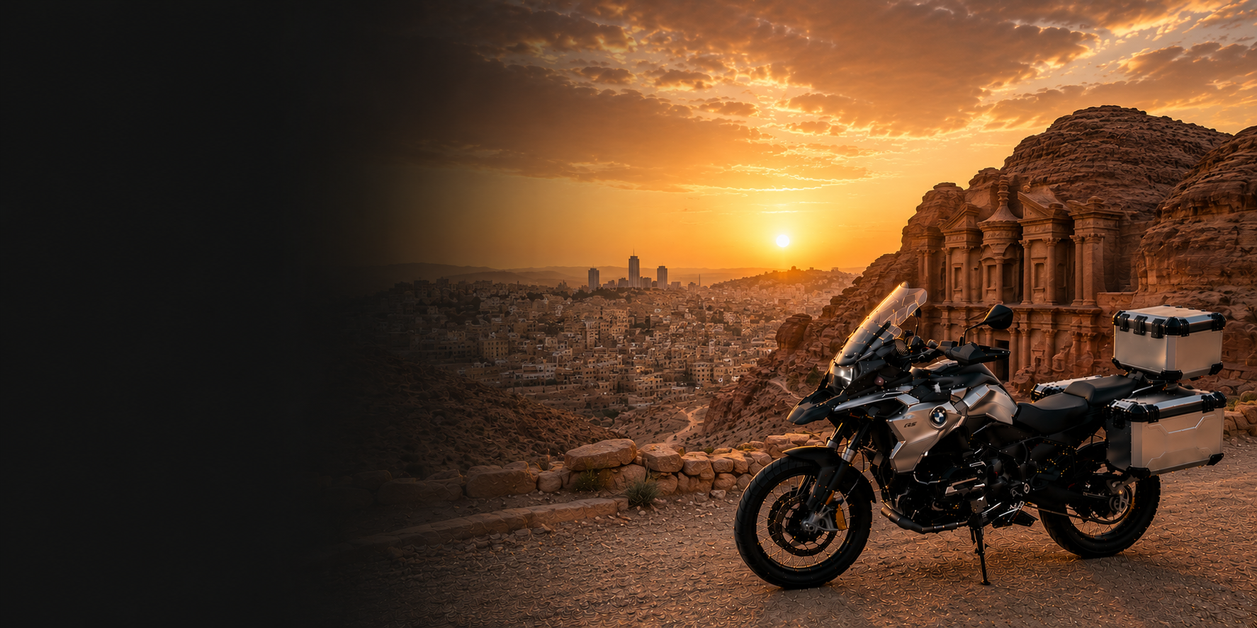 BMW adventure motorcycle beside a the Cliffs of Moher on Jordan's Atlantic coast