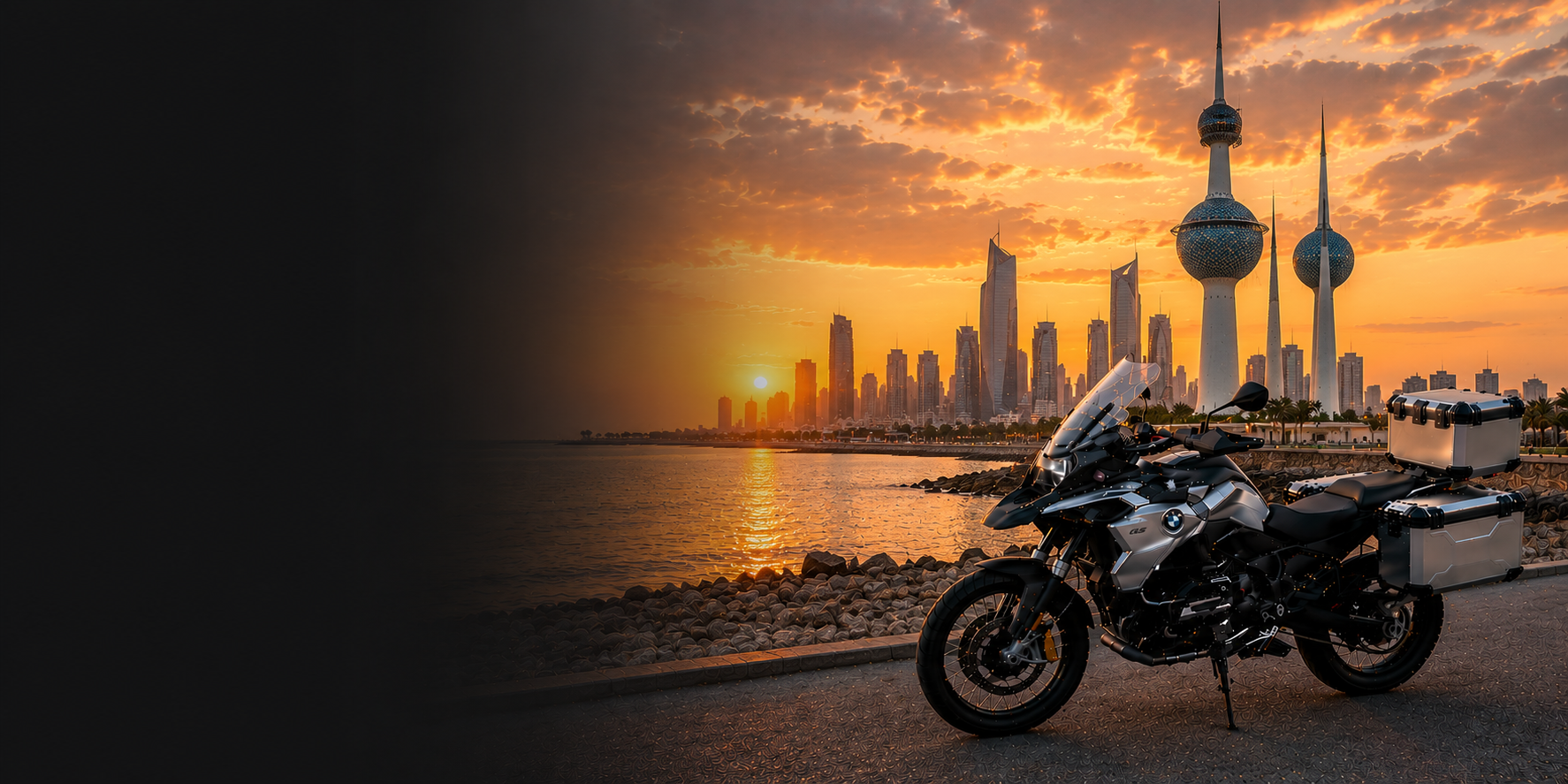 BMW adventure motorcycle beside a the Cliffs of Moher on Kuwait's Atlantic coast