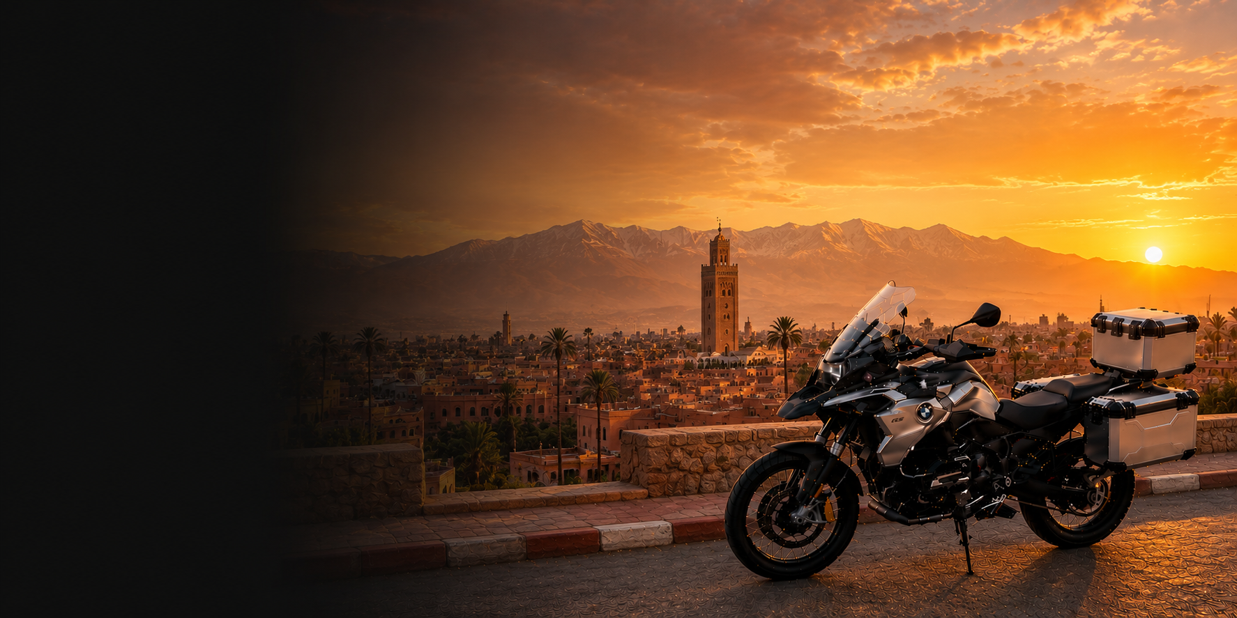 BMW adventure motorcycle beside a the Cliffs of Moher on Morocco's Atlantic coast