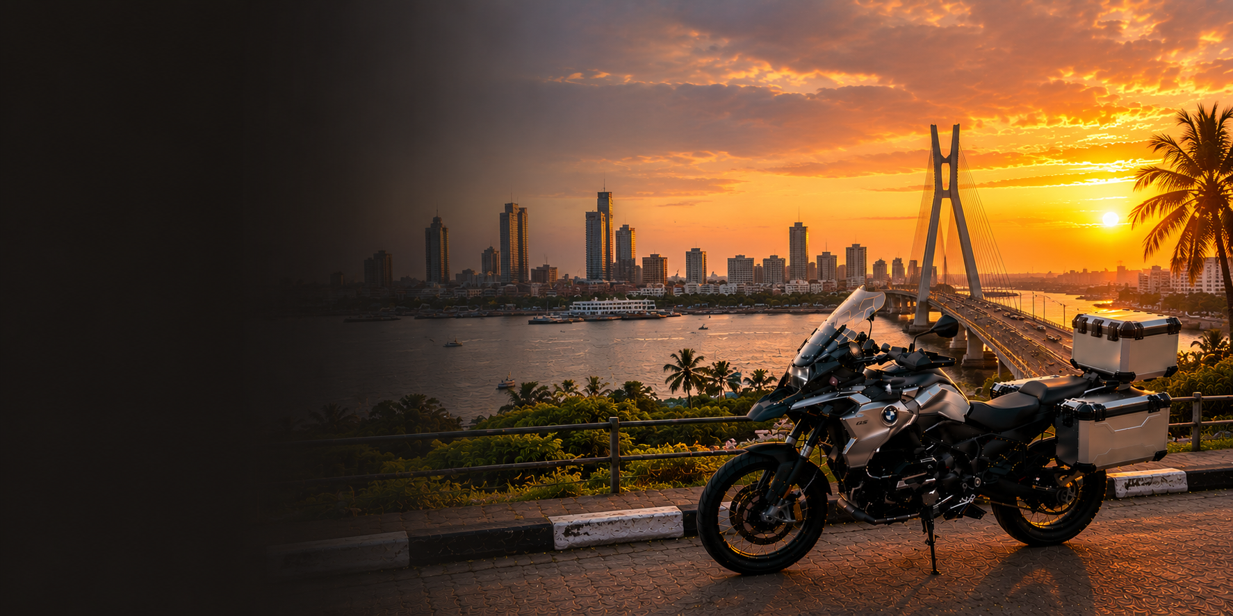 BMW adventure motorcycle beside a the Cliffs of Moher on Nigeria's Atlantic coast