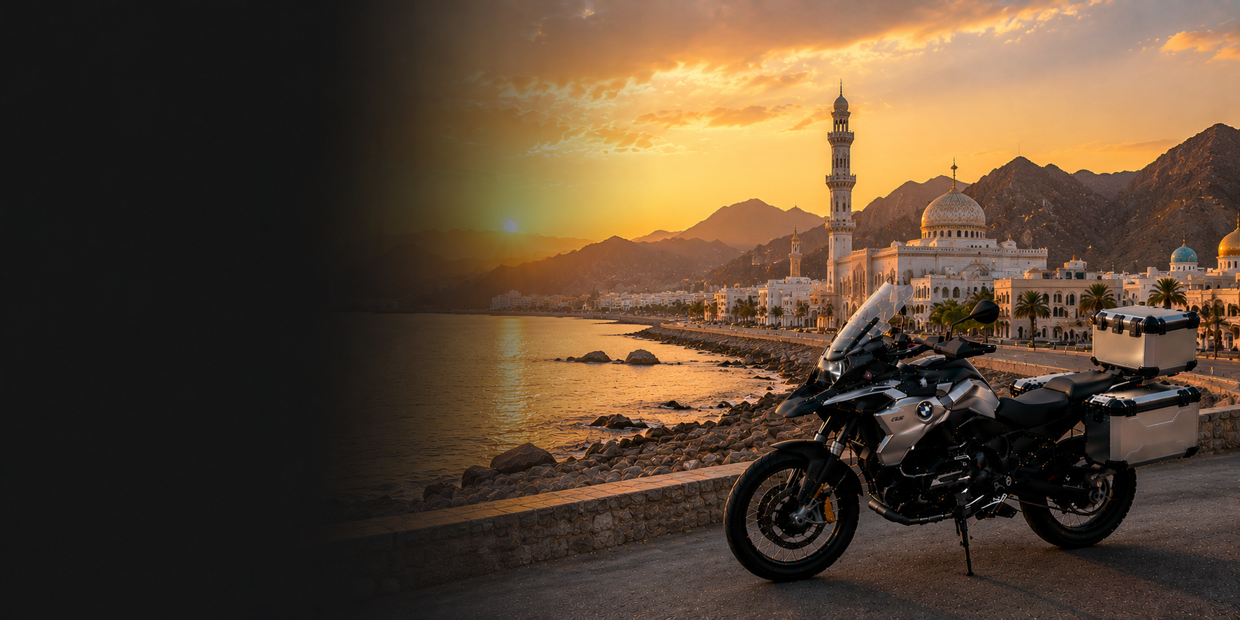 BMW adventure motorcycle beside a the Cliffs of Moher on Oman's Atlantic coast