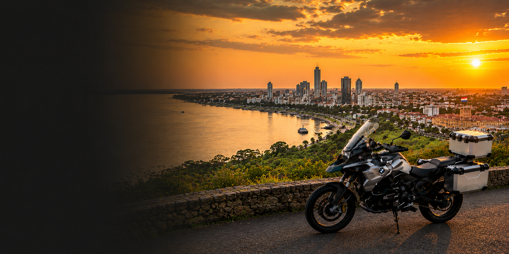 BMW adventure motorcycle beside a the Cliffs of Moher on Paraguay's Atlantic coast