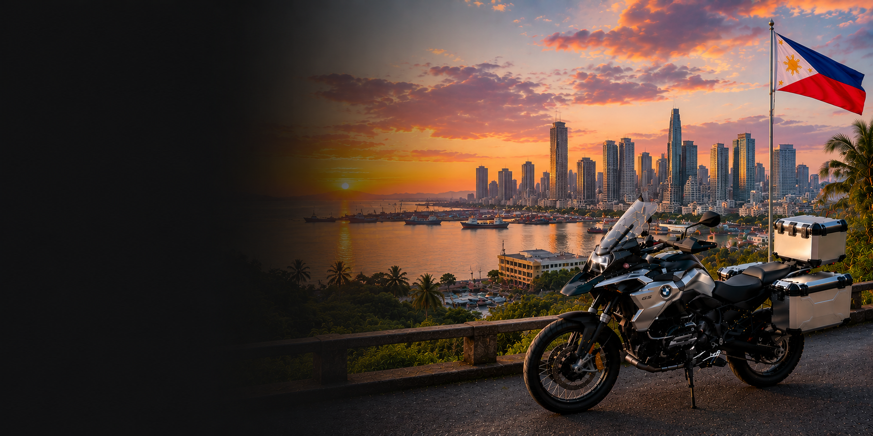 BMW adventure motorcycle beside a the Cliffs of Moher on Philippines's Atlantic coast