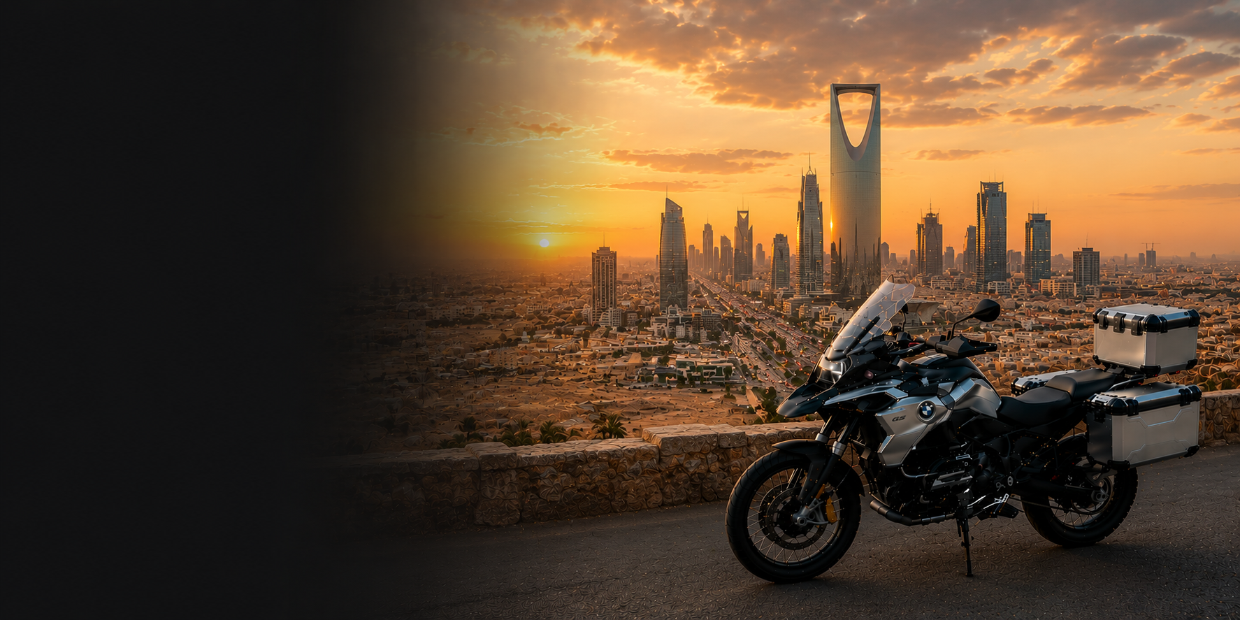 BMW adventure motorcycle beside a the Cliffs of Moher on Saudi Arabia's Atlantic coast