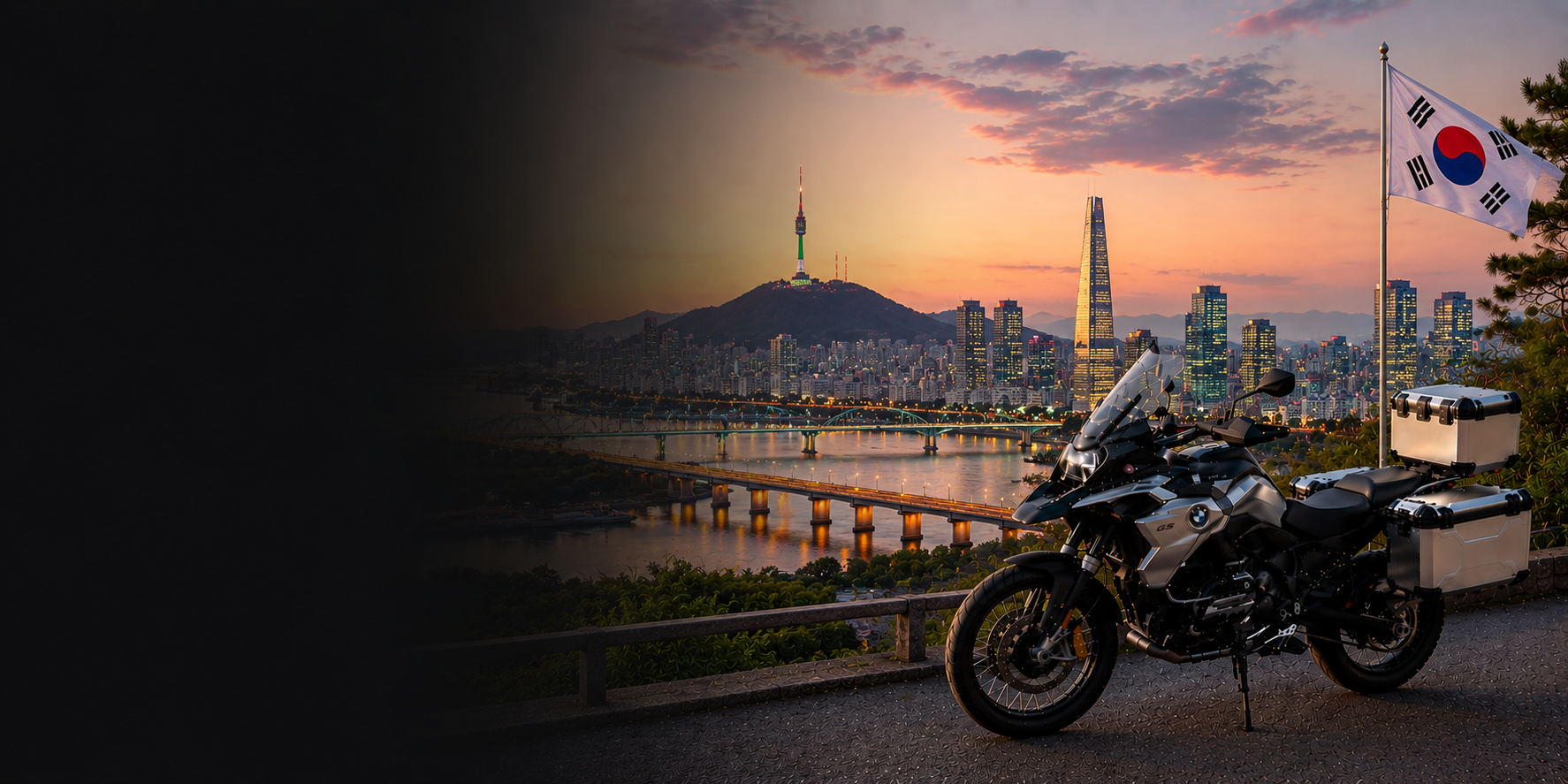 BMW adventure motorcycle beside a the Cliffs of Moher on South Korea's Atlantic coast