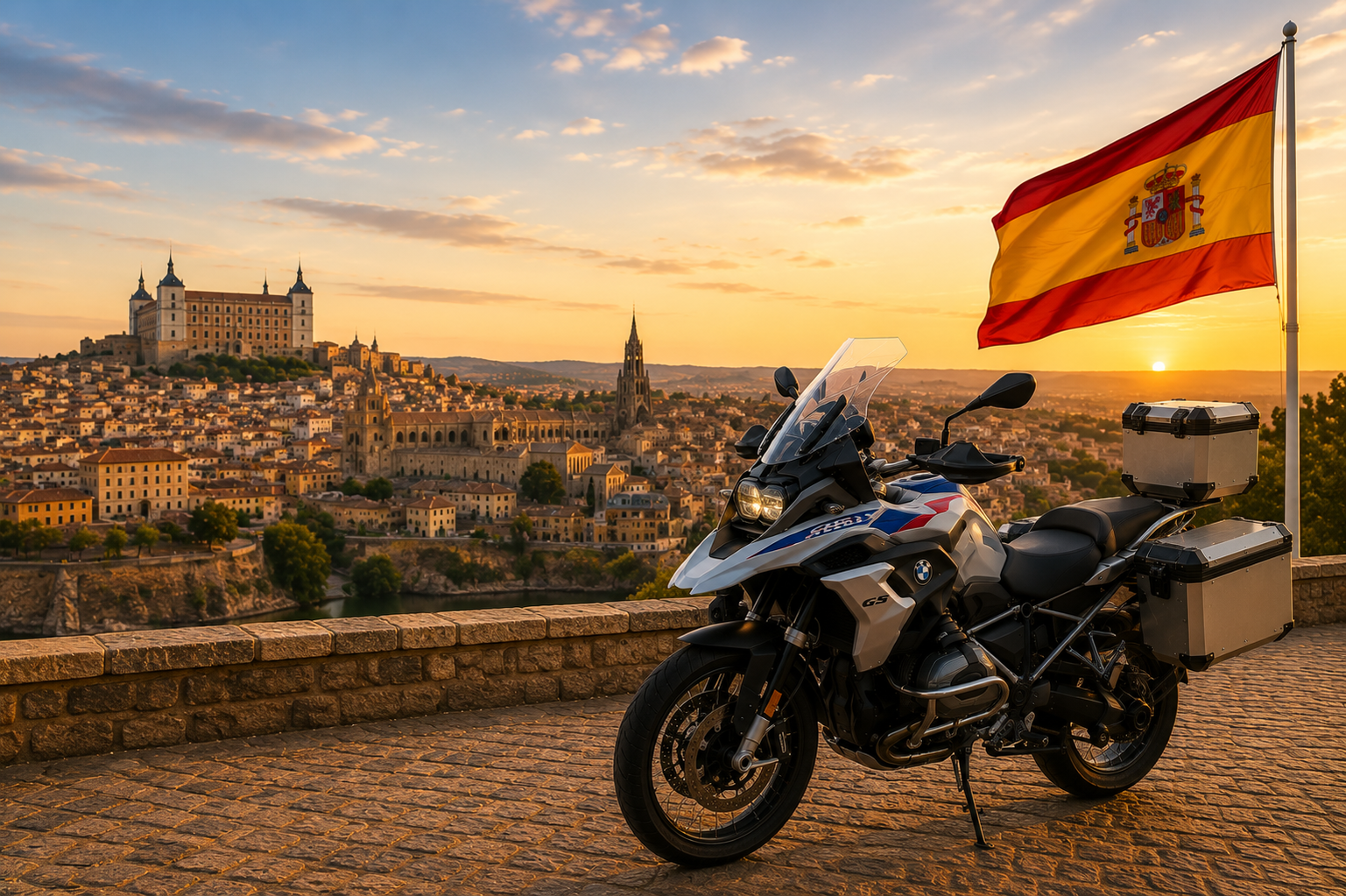 Moto frente a un paisaje emblemático de España