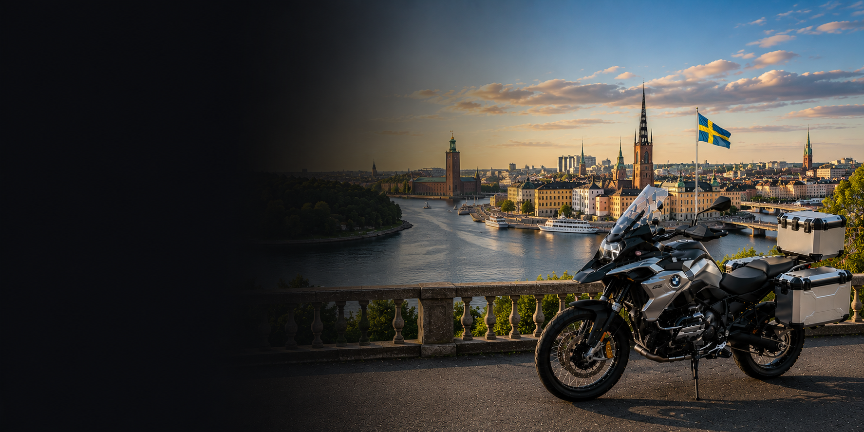 BMW adventure motorcycle beside a the Cliffs of Moher on Sweden's Atlantic coast