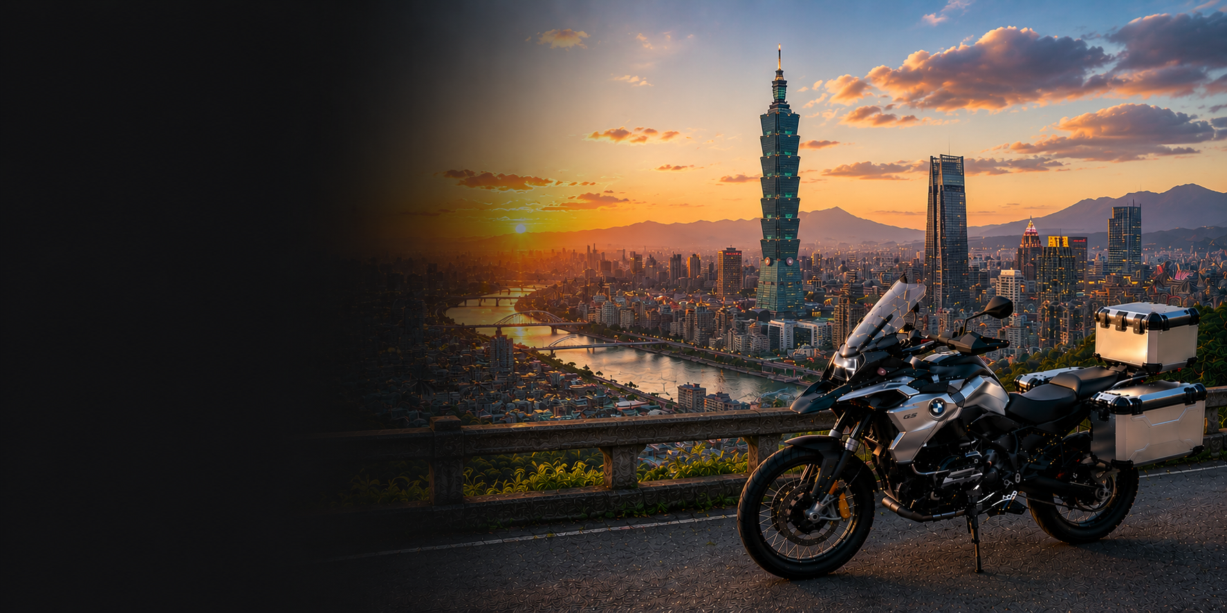 BMW adventure motorcycle beside a the Cliffs of Moher on Taiwan's Atlantic coast