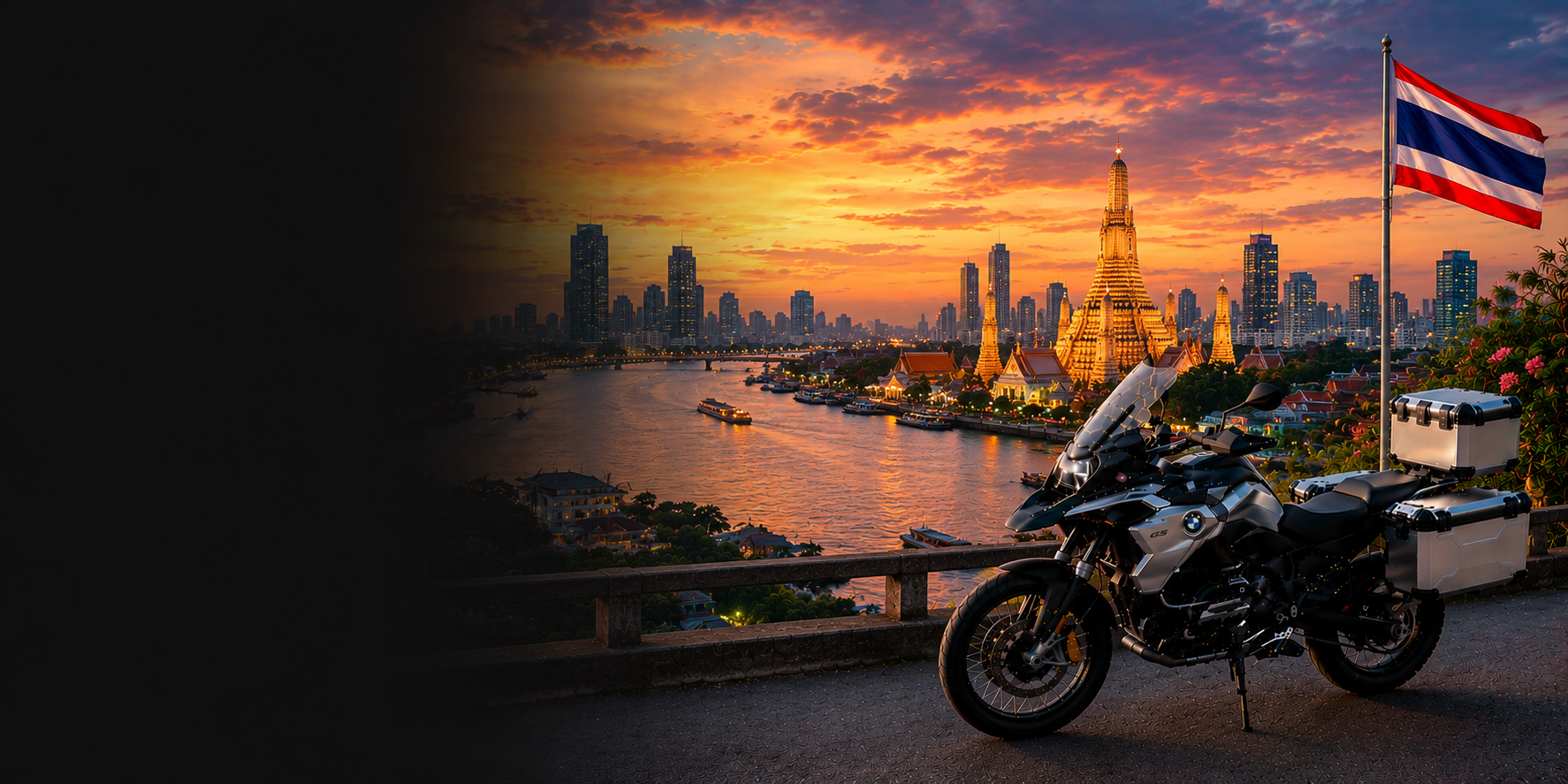BMW adventure motorcycle beside a the Cliffs of Moher on Thailand's Atlantic coast