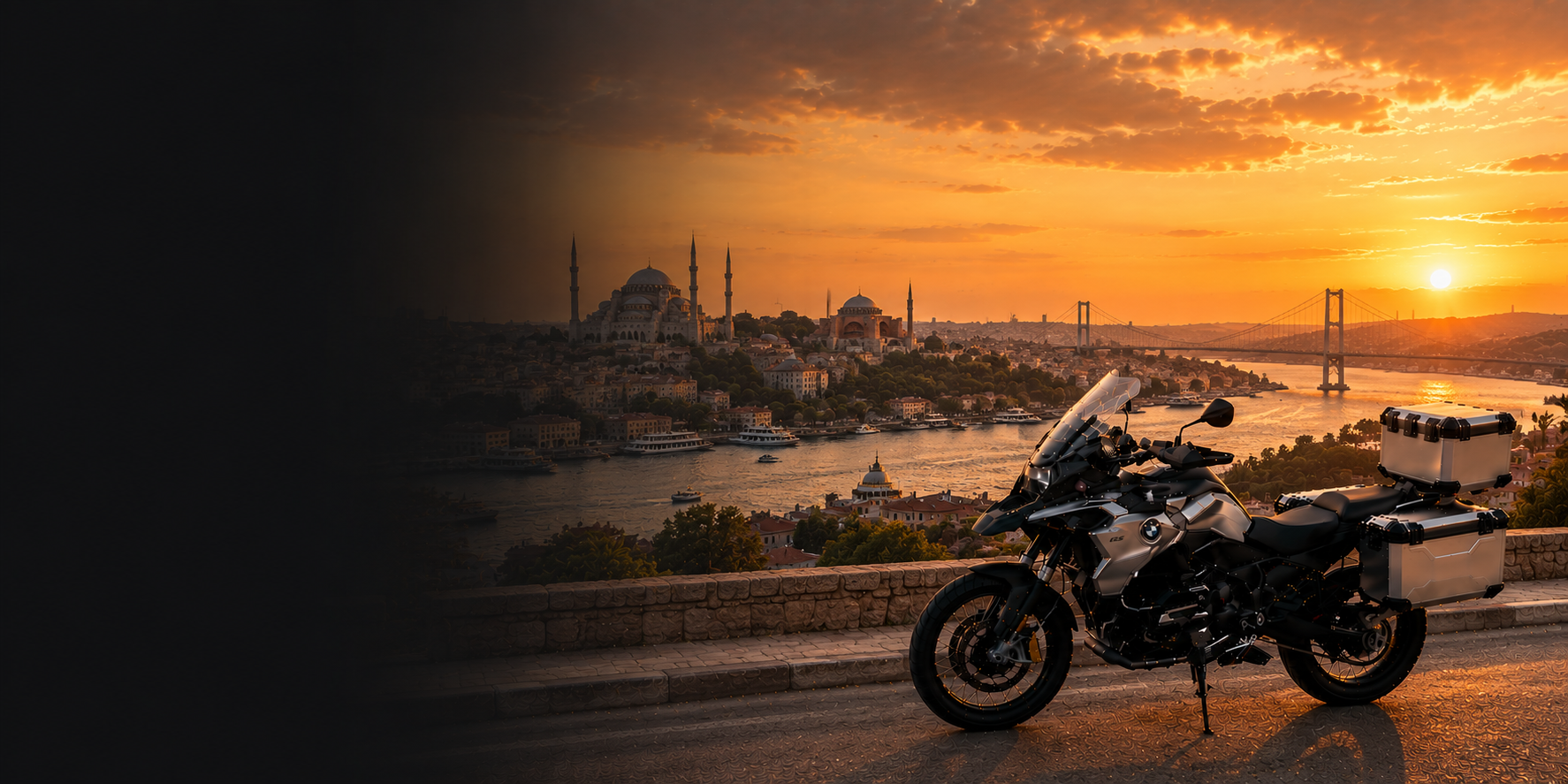 BMW adventure motorcycle beside a the Cliffs of Moher on Türkiye's Atlantic coast