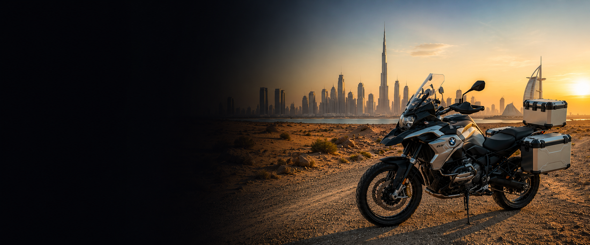 BMW adventure motorcycle beside a the Cliffs of Moher on United Arab Emirates's Atlantic coast