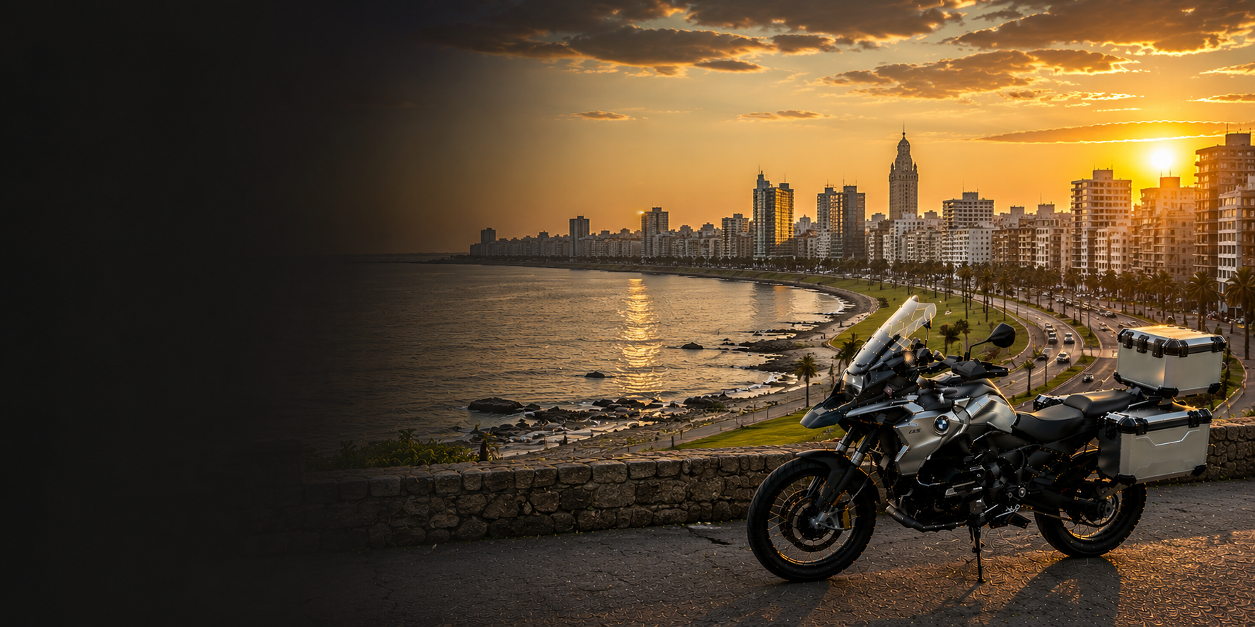 BMW adventure motorcycle beside a the Cliffs of Moher on Uruguay's Atlantic coast