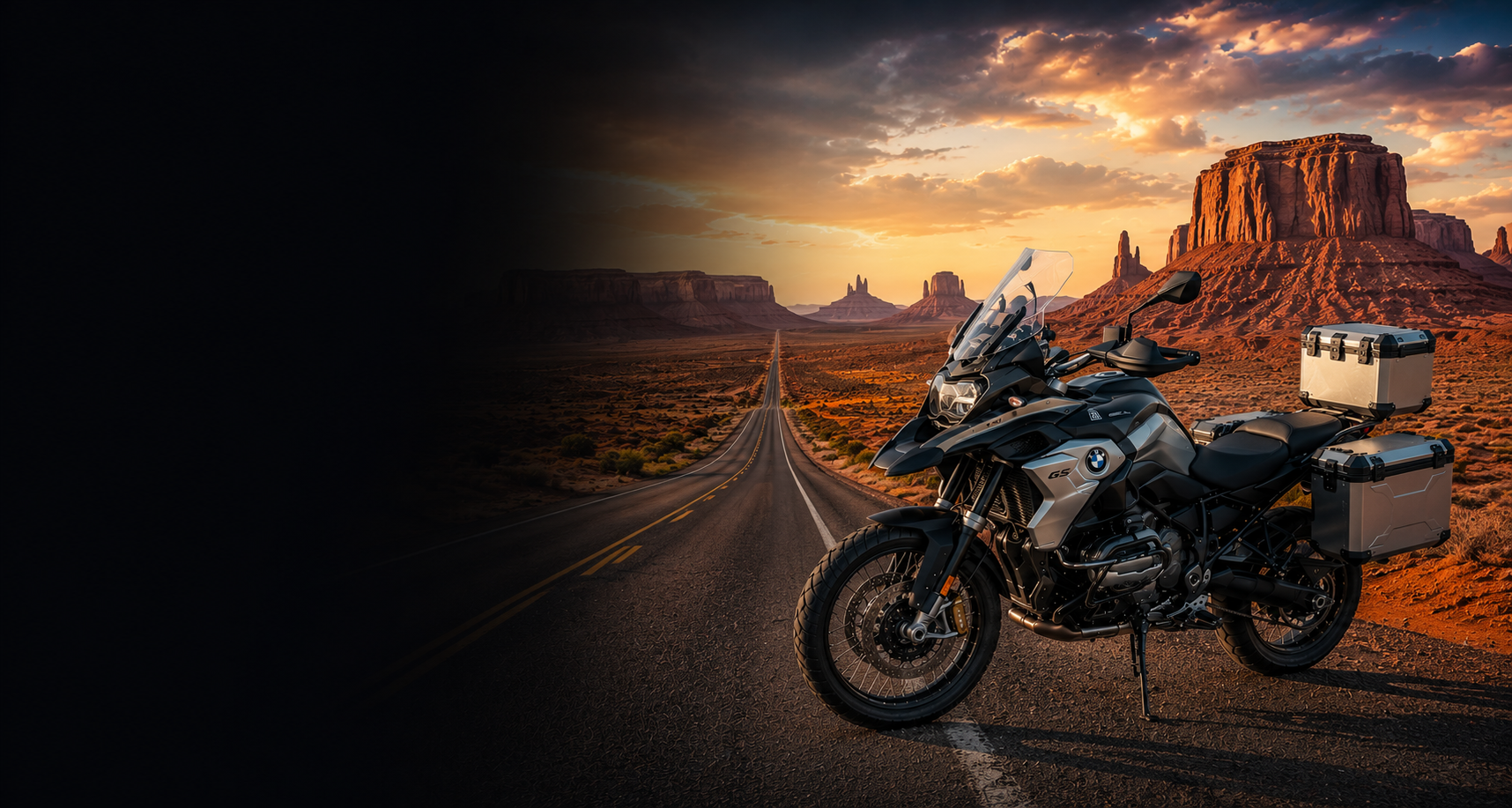 BMW adventure motorcycle beside a the Cliffs of Moher on USA's Atlantic coast
